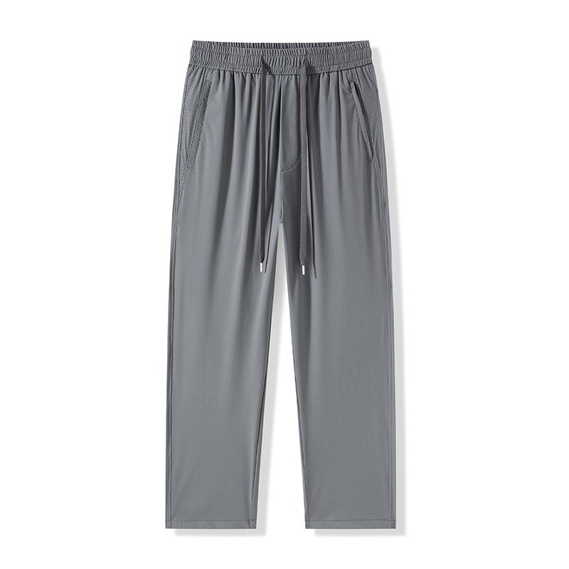 Summer New Four-sided Elastic Ice Silk Thin Casual Pants Men's Solid Color Simple Loose Straight Sports Casual Nine-point Pants