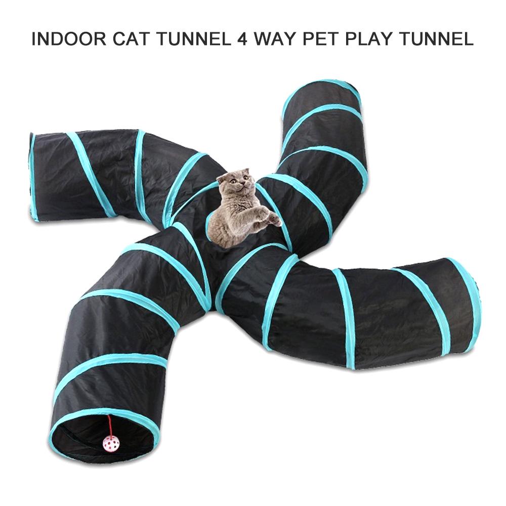 Indoor Cat Tunnel 4 Way Pet Play Tunnel Collapsible Tunnel Tube Kitty Tunnel Peek Hole Toy Pet Toys