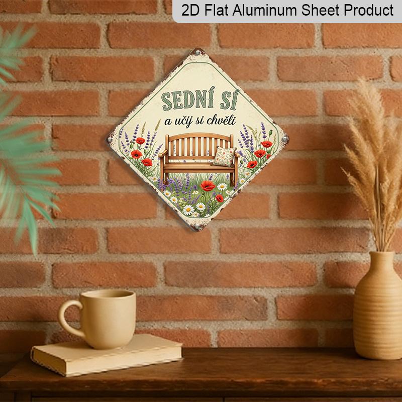 2D Flat - 1pc Vintage Relaxing Bench Themed Aluminum Sign, Czech Slogan Wall Art, Rustic Aluminum Plaque, Suitable for Garden, Yard, Patio, Home