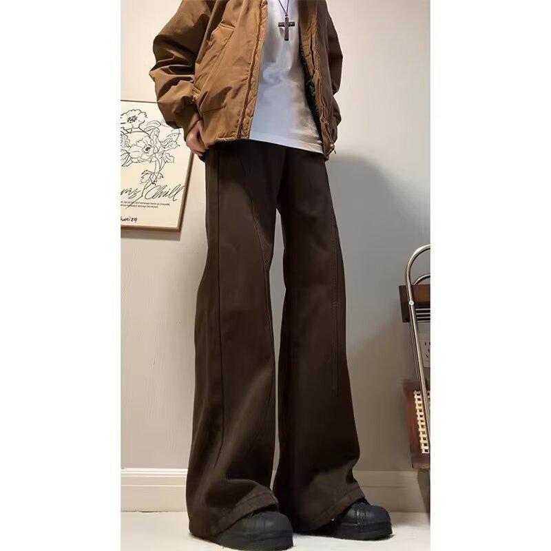 Maillard brown overalls men's loose high street cleanfit straight jeans trendy new casual pants