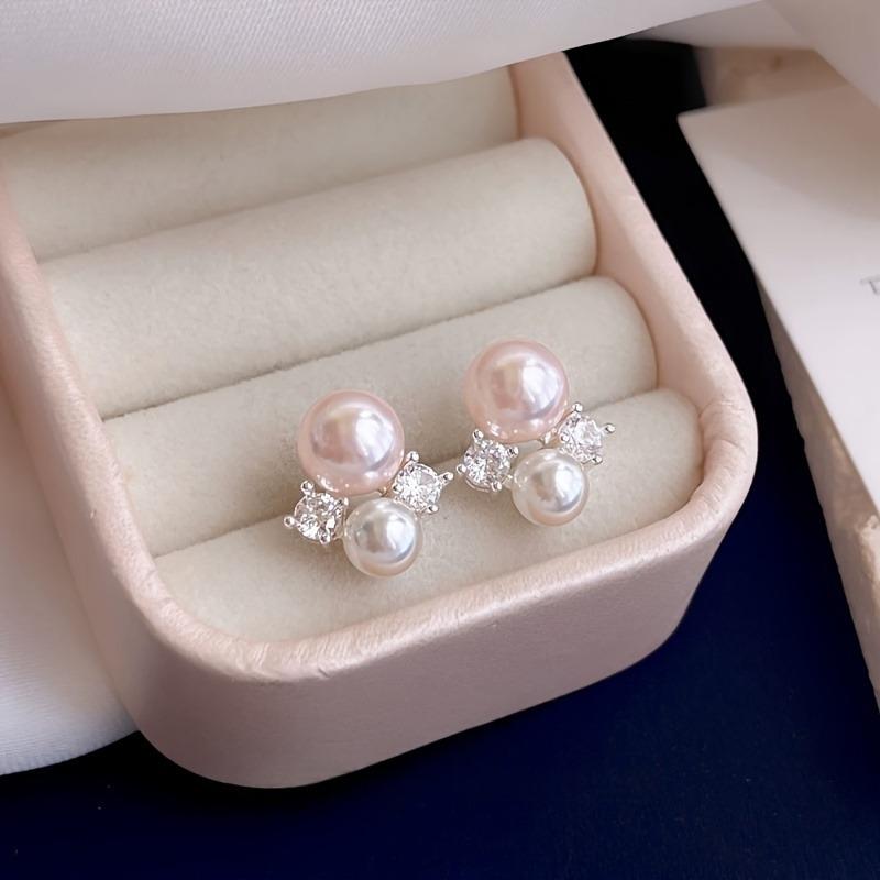 1 Pair Soft Pink Imitation Pearl Earrings Elegant Luxurious Studs Delicate Light Pink Luster Durable Everyday Party Jewelry for Women