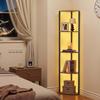 Scaffale Angolare a 5 Piani, Supporto Angolare Alto con Luce LED, Organizzatore Torre Scaffali a Muro con Telaio in Metallo e Ripiani in Legno, Stretto Espositore per Libri