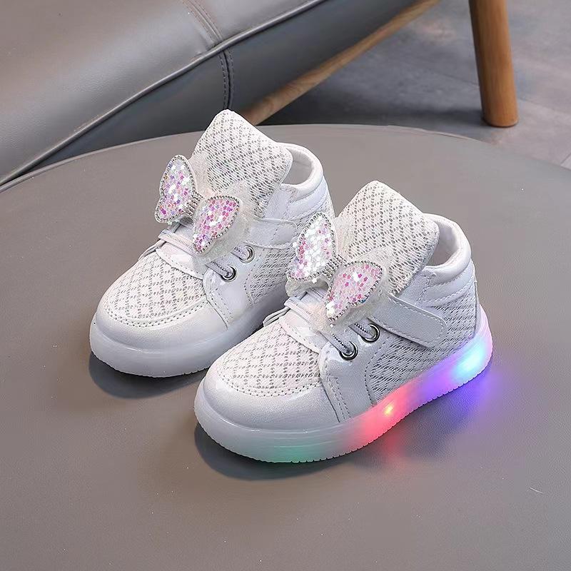 Korean Style Little Girls Bowknot Sequins Lighted Princess Casual Single Shoes 21
