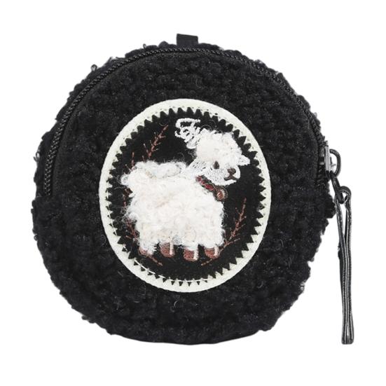 Mini Round Coin Purse Plush Small Pouch Cute Zipper Pouch Compact A