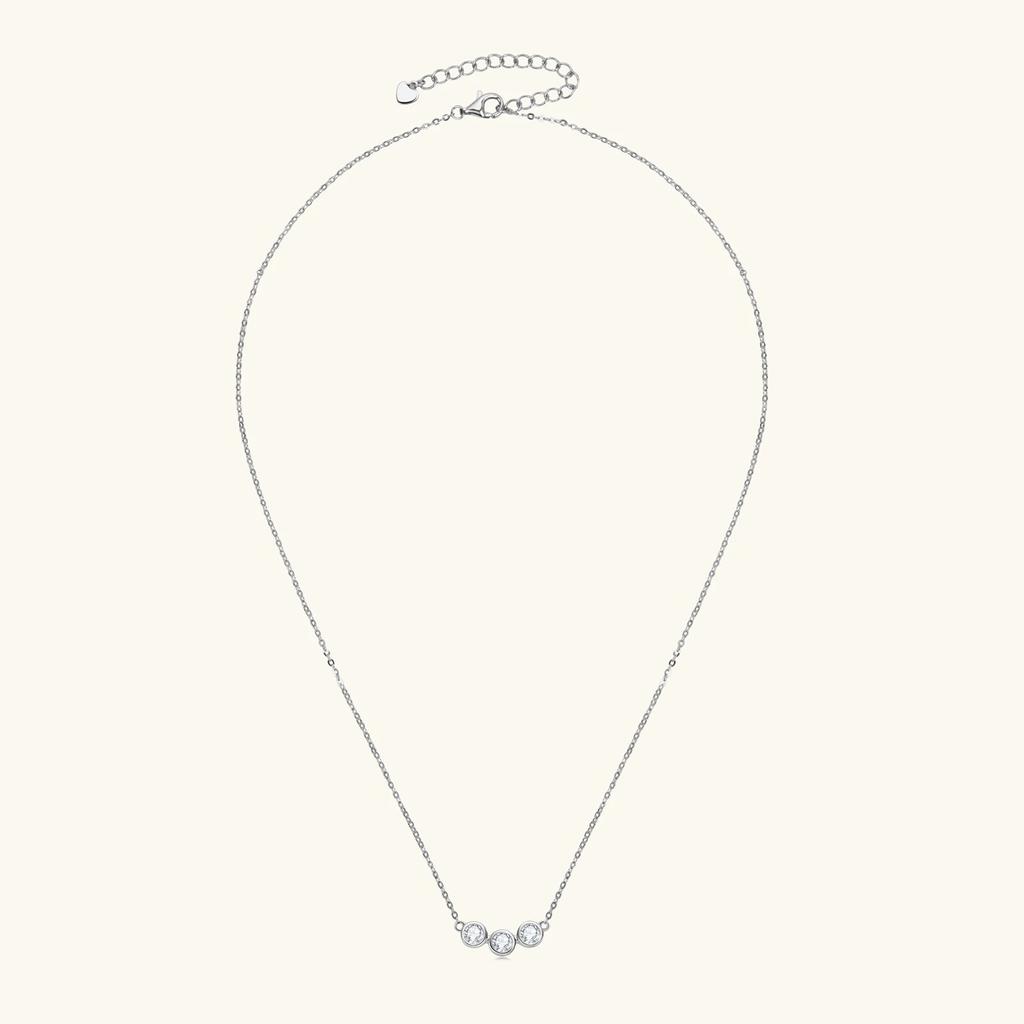Sweetrain 4mm Moissanit Anhänger Halsketten Original 925 Sterling Silber 3 Stein Diamant Schlüsselbein Kette für Frauen Einfache Schmuck