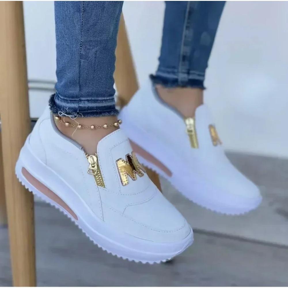 Women Autumn Sneakers Casual Double M Printed Side Zipper Platform Shoes Ladies Vulcanized Shoes Zapatillas De Mujer Women Shoes