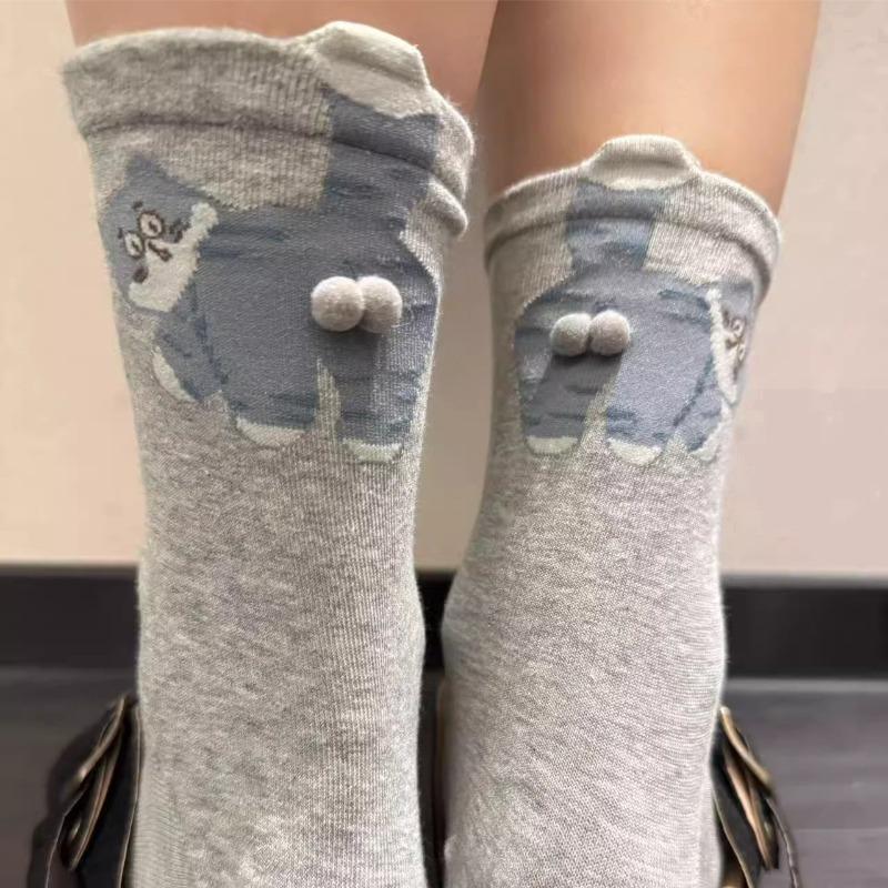 Lustige handgefertigte eiförmige Katzensocken für Damen  Abstraktes 3D-Katzen-Ei-Design Lange Socken, Neuartige süße Socken Perfekt für den täglichen Gebrauch