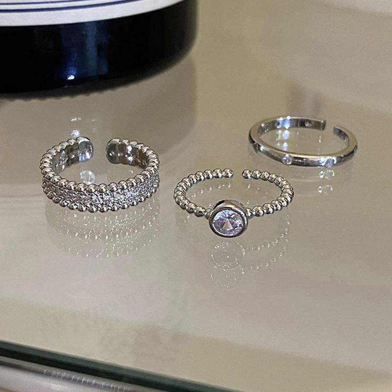 3Pcs Punk Zircon Metal Rings Set For Women Simple Geometric Wide Open Ring Minimalist Silver Color Aesthetic Rings