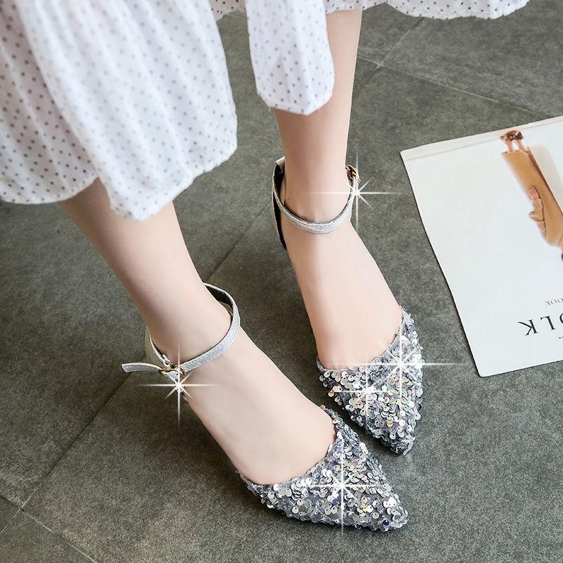 Ladies Shoes Stiletto Sandals for Women Thin Heels Footwear Pointed Toe Summer 2024 Sexy Rhinestones Diamond Crystal Wholesale F