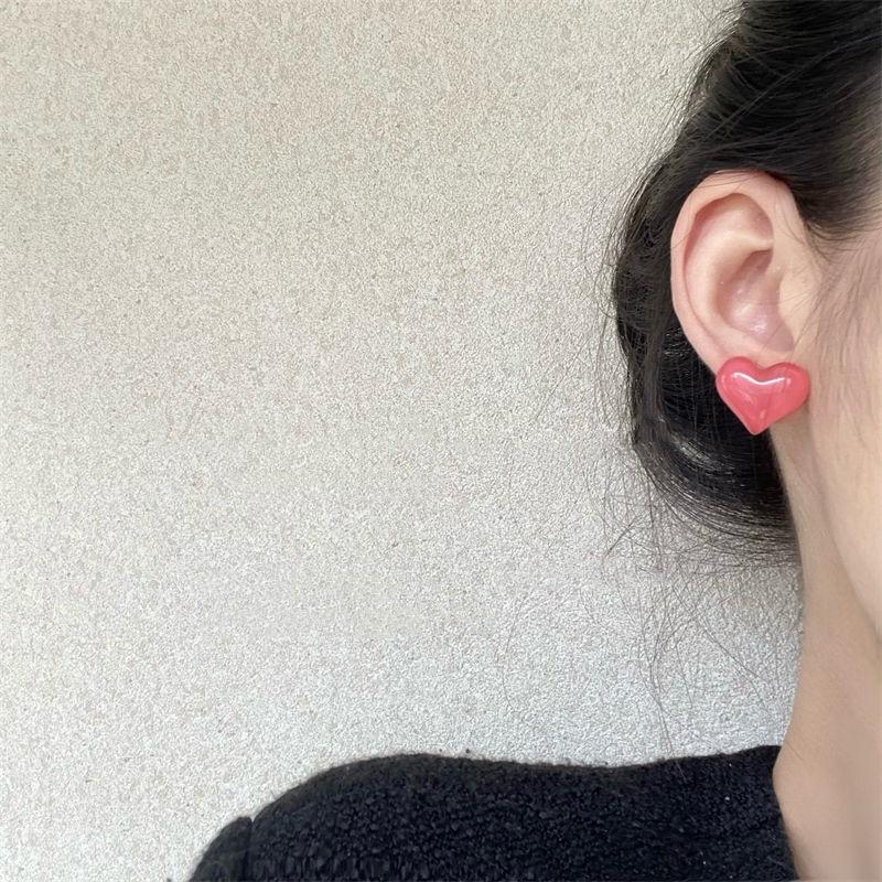 Jelly Color Pink Heart Stud Earrings for Women Trendy Cute Acrylic Earrings Girls Sweet Romantic Party Jewelry