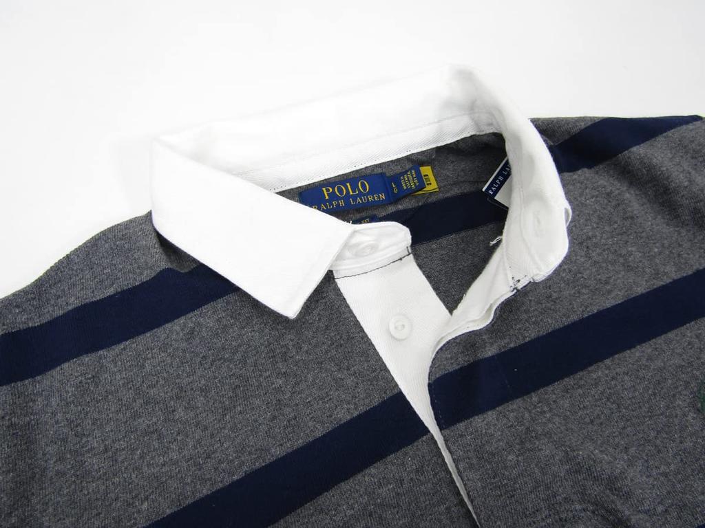 Polo Ralph Lauren Classic Fit Striped Long Sleeve Rugby Men's Shirt, 0103938-XXL-GREYNAVY [Used]