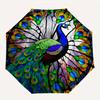 """Atemberndes Pfauen-Buntglas-Dekor" Regenschirm, Tragbarer 3-fach Kompakter Regenschirm für Damen & Herren ES23"""