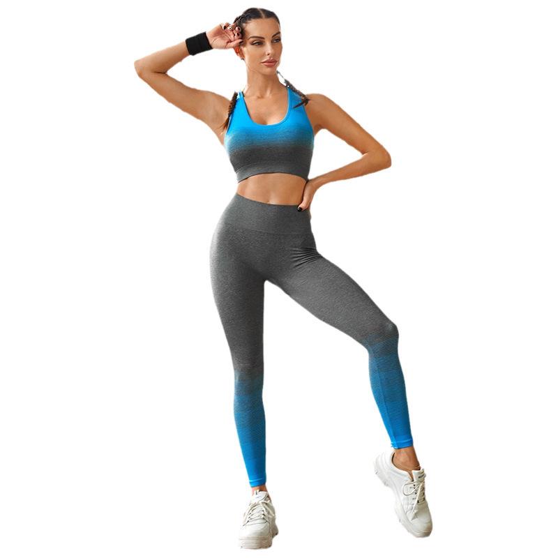 

Женский градиентный набор для йоги: Приятный к коже бюстгальтер и длинные брюки с красивым дизайном спины Small небесно-голубой