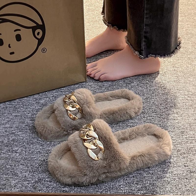 Mao Mao slippers women wear autumn and winter home chain cross home thick bottom increase popular plush slippers spring and summer