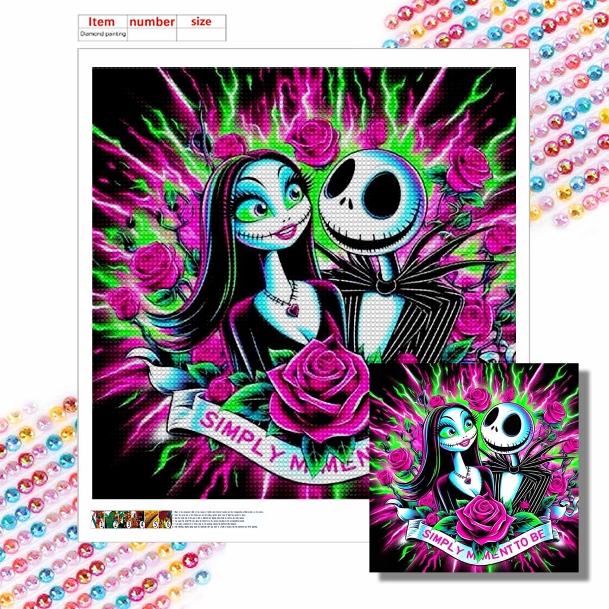 

Набор для 5D алмазной вышивки своими руками, Влюбленный скелет, Взрослый начинающий 5D Круглый алмаз Вышитая кристальная мозаика, Подходит для домашней настенной обстановки Round 20x20cm