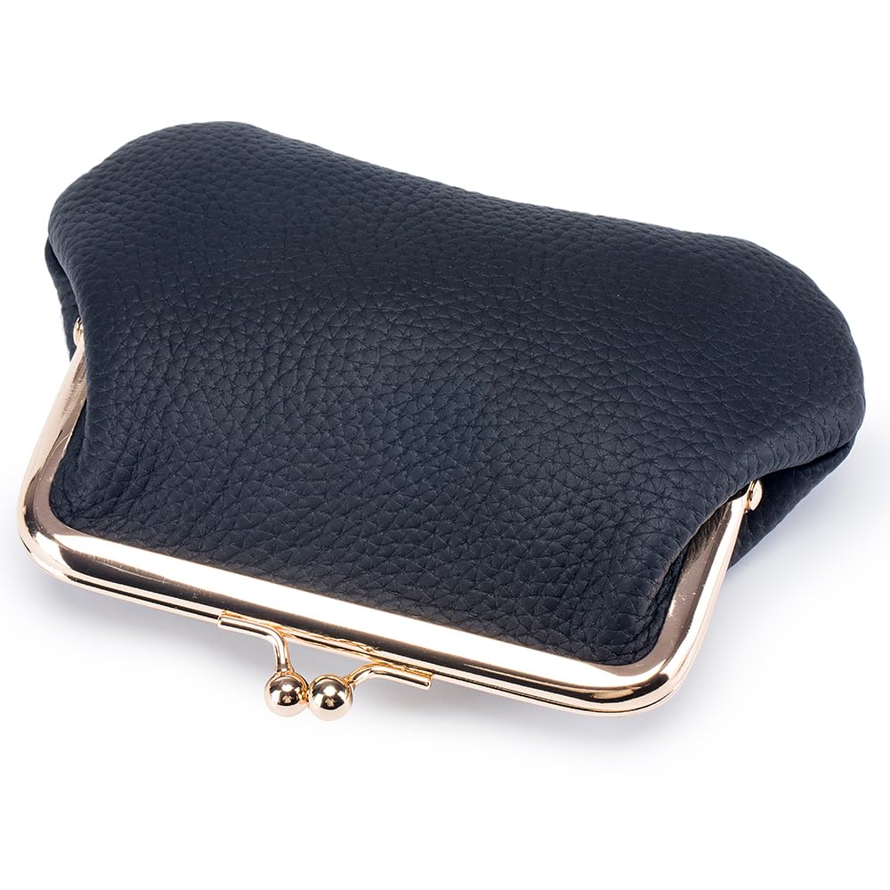 Genuine Leather Clasp Wallet, Small, Women's, Coin Purse, Divider, Lightweight, Cowhide Leather, Mini Wallet with Divider, Stylish Coin Case (Black)