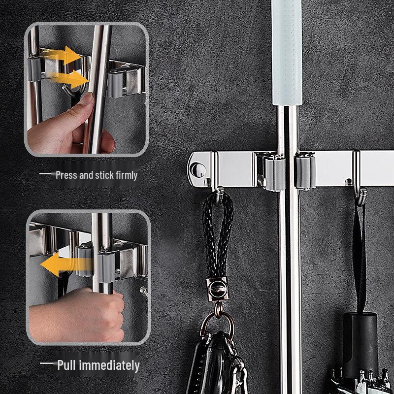 304 Stainless Steel Wall-Mounted Mop & Broom Holder