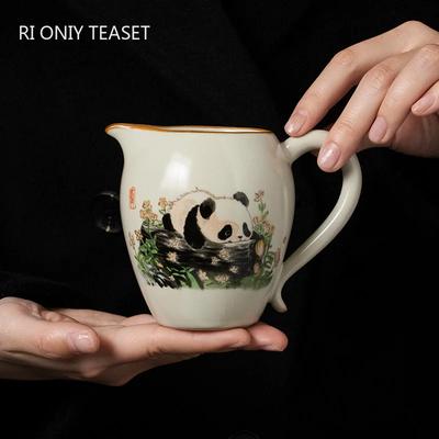 Chinese Ru Kiln Ceramic Fair Cup Tea Strainer Hand-painted Panda Tea Caddy Tea Water Separation Household Teaware Accessorie