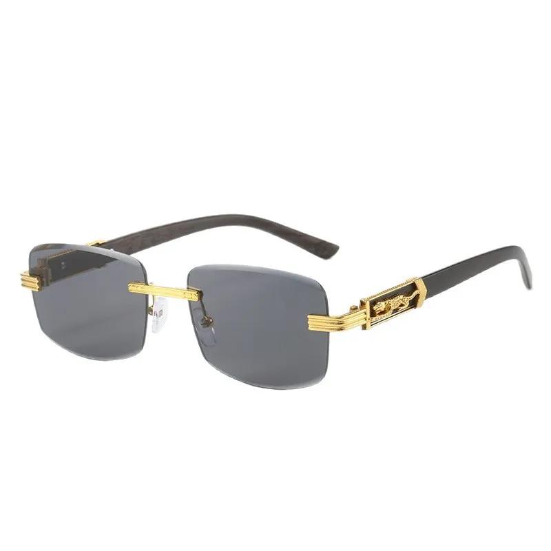Rimless Retro Metal Sunglasses for Women Men Square Frameless Cheetah Decoration High-end UV Protection Shades