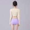 Women's Purple Long-Sleeve Three-Piece Swimsuit Set - High-Waisted, Slimming, Sun-Protective, Split Design.