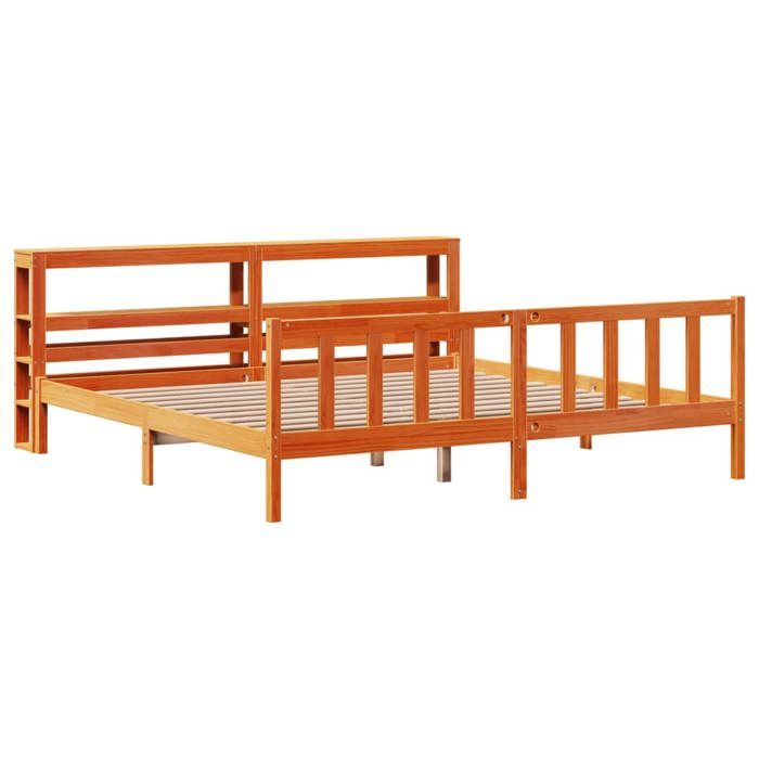 VidaXL Bed Frames and Headboard Wax Brown 200x200 Cm Pine Wood, Bed, Solid Wood Bed Frame, Bedroom Furniture To 3305783