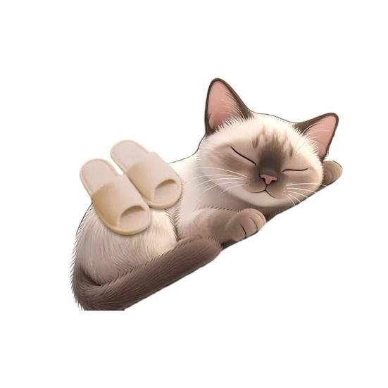 Floor Mat 3D Cartoon Cat Pattern Rug Non-Slip Backing Easy Maintenance Living Room Rug Multipurpose Home Decor