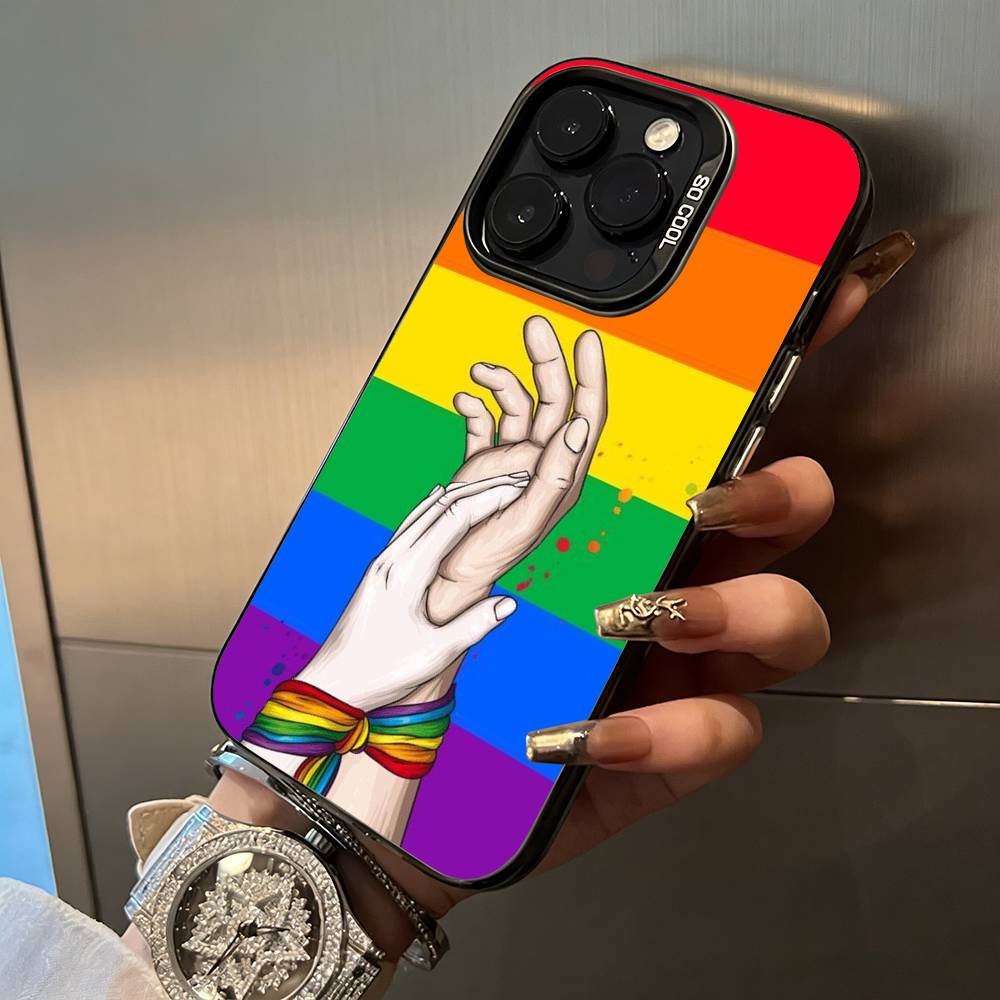 Lesbian LGBT Rainbow Pride For iPhone 17 16 15 14 13 12 11 Pro Max XS  17 Air Silicone Colored Silver Bumper Cover