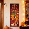 Entrance Door Decorations Halloween Flag Banner Backdrop, Spooky Pumpkin Witch Ghost Hanging Outdoor Banners Background Decoration for Indoor
