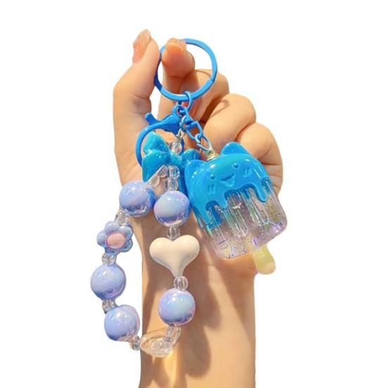 Cat Popsicle Keychain Heart Flower Bead Keychain Cute Transparent Popsicle Pendant Backpack Purse Charm Gift for Women Girls