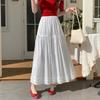 Qooth White Tiered Ruffle Skirt Bow Detail A-Line Midi Slimming QT2865