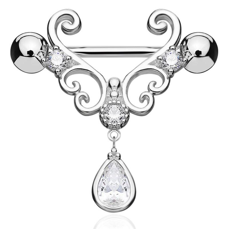 Barbell 14G en acier inoxydable avec zircon anneau de téton piercing bijou de corps