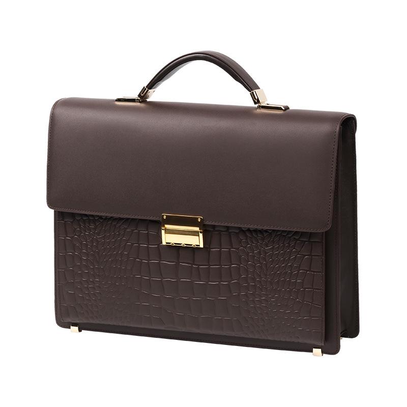 Genuine Leather Men's Business Briefcase, Anti-Theft Lock, Versatile Cowhide Computer and Handbag