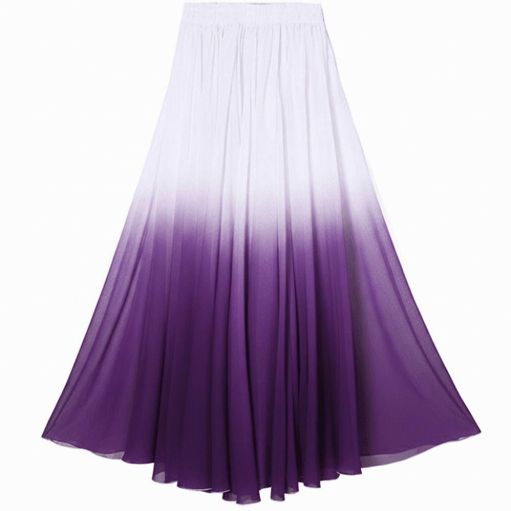 Gradient Color Dance Training Skirt 720 Degree Big Swing Classical Dance Skirt Wrap Style Flowing Chiffon