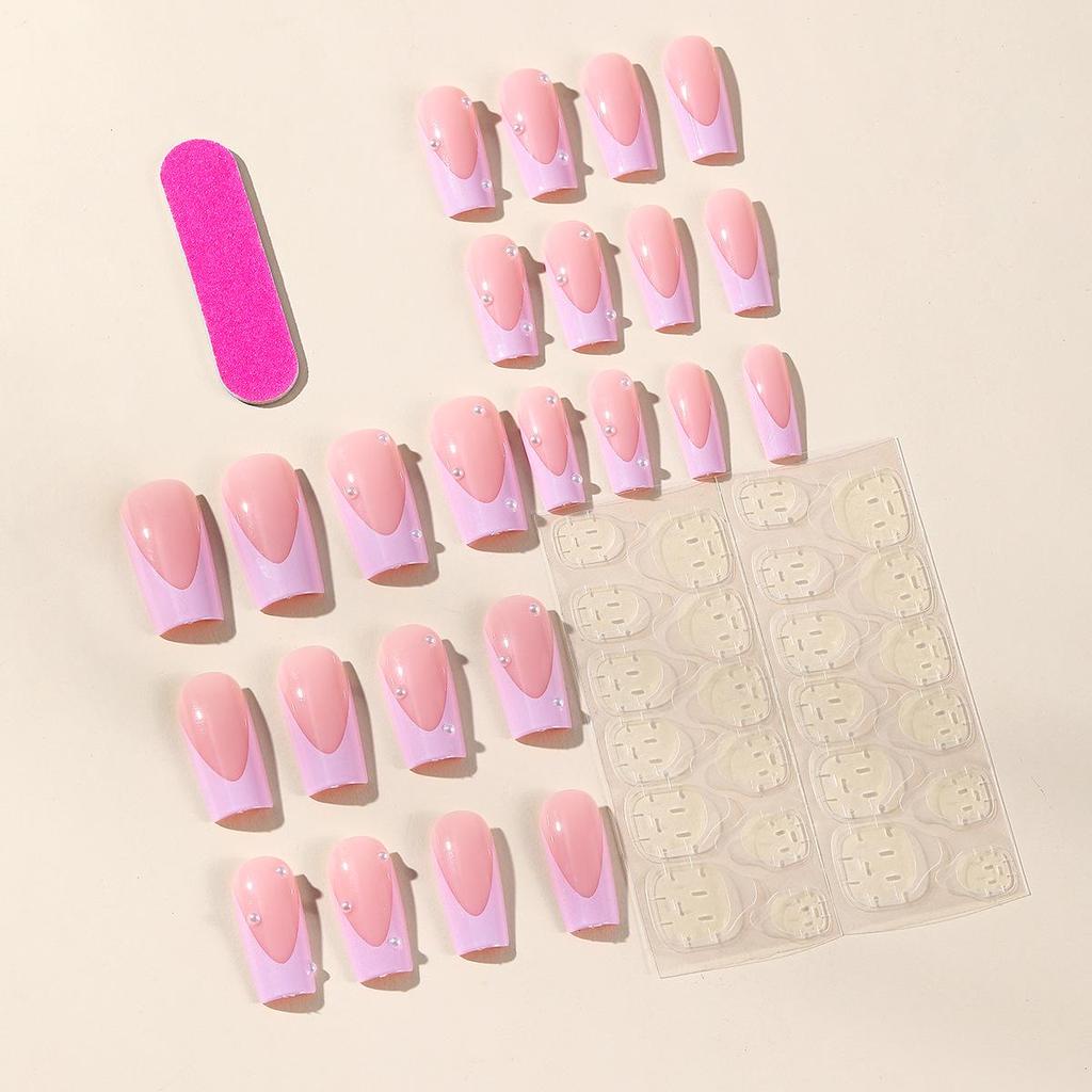 Tips de Unghii False Manichiură Franceză Alb Perlat Roz Purtabile