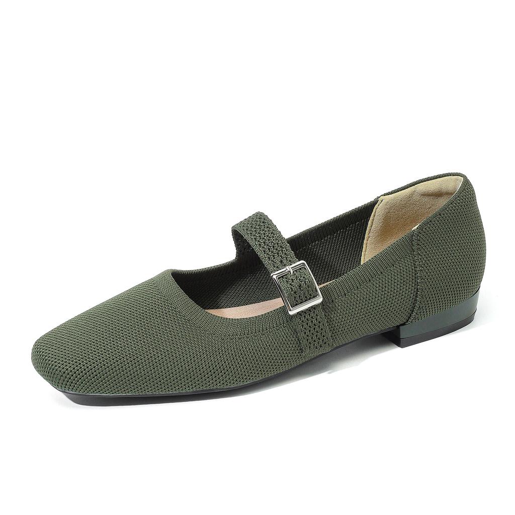 Women's Ballet Flats Square Toe Slip On Shoes Knitted Dress Mary Jane Flats for Women Comfy Causal Work Walking Shoes Mary Jane Shoes With Ankle Strap