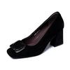 French square buckle suede single shoes autumn new light mouth temperament square head high heels commuter shoes