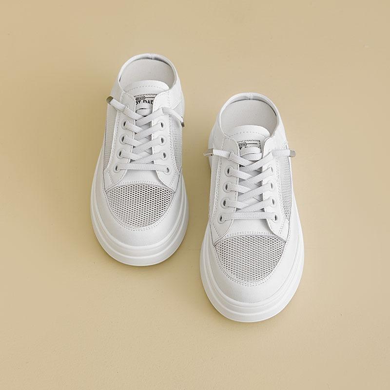 New leather little white shoes women's casual and lightweight women's shoes trendy women's half-tray breathable mesh board shoes