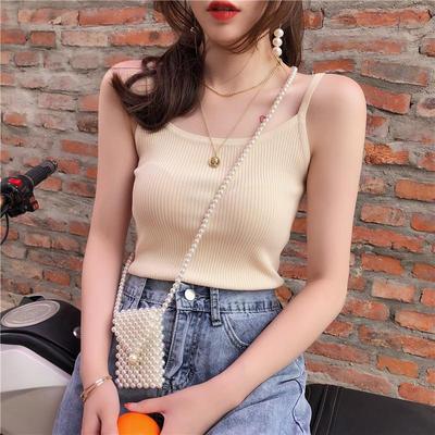 Estate Donna Senza Spalline Tinta Unita Tutto Abbinabile Retro Corto Aderente Canottiera Maglione Casual in Maglia
