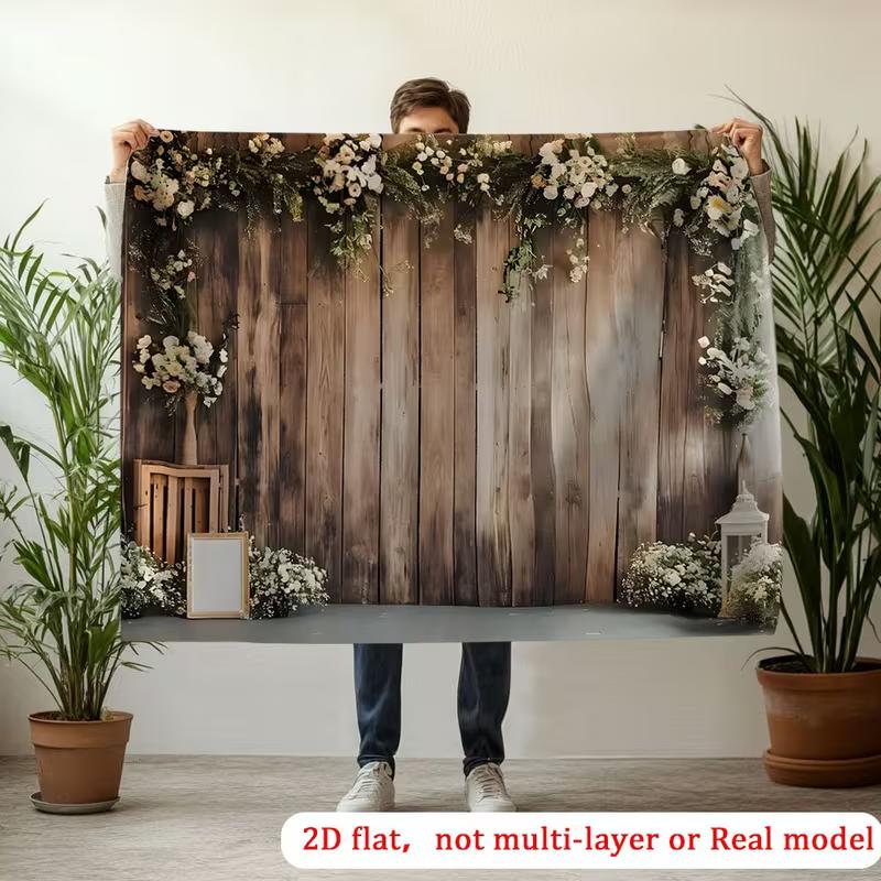 2D Rustic Wood Flower Backdrop Cloth for Boho Wedding Bridal Party Photoshoot Background Banner