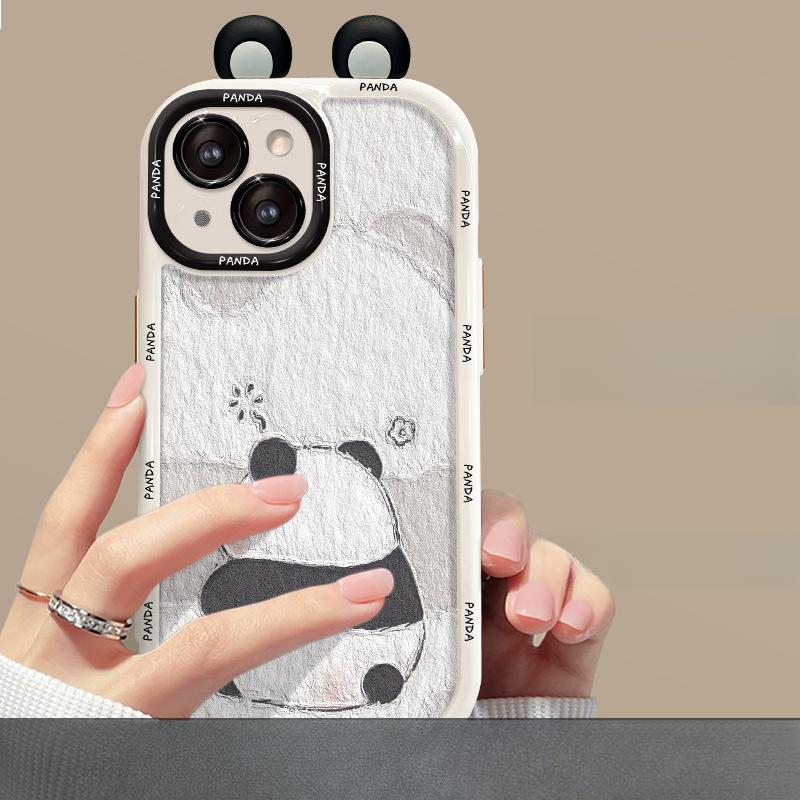 

Подходит для чехла для мобильного телефона Opporeno10, милая трехмерная кукла-панда, силиконовая кремовая накладка A93, нишевая защита от падений A72 OPPO Reno 10