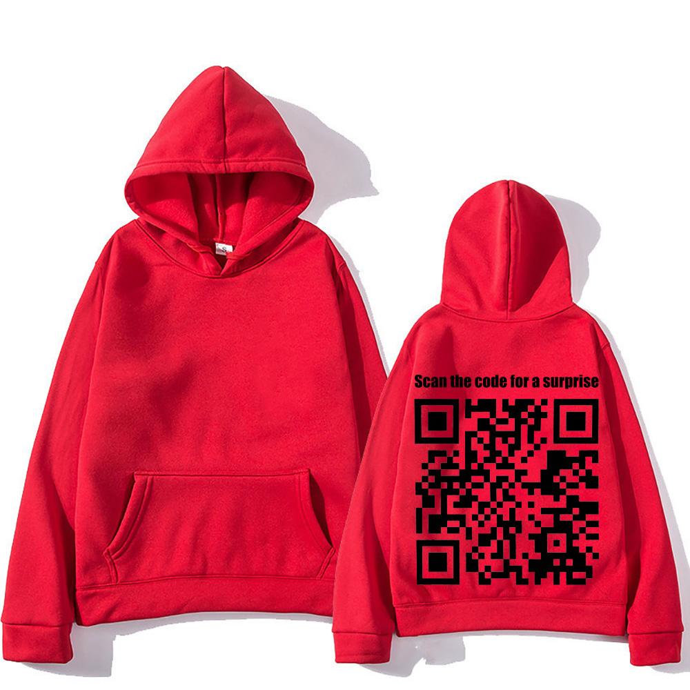 Funny QR Code Hoodies Women Men Funny Prank Sweatshirt Scan The Code for A Surprise Letter Pattern Clothing Oversized Pullovers
