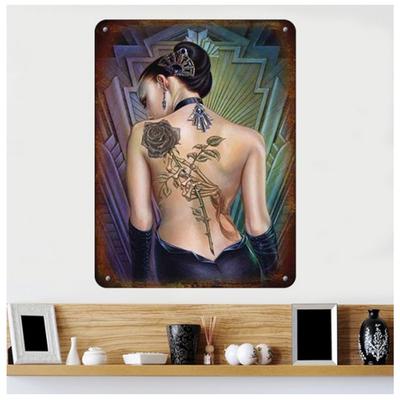 [Q7388] - Retro Metal Plaque 'Rose Des Folies' (tattoo) - 40x30 Cm