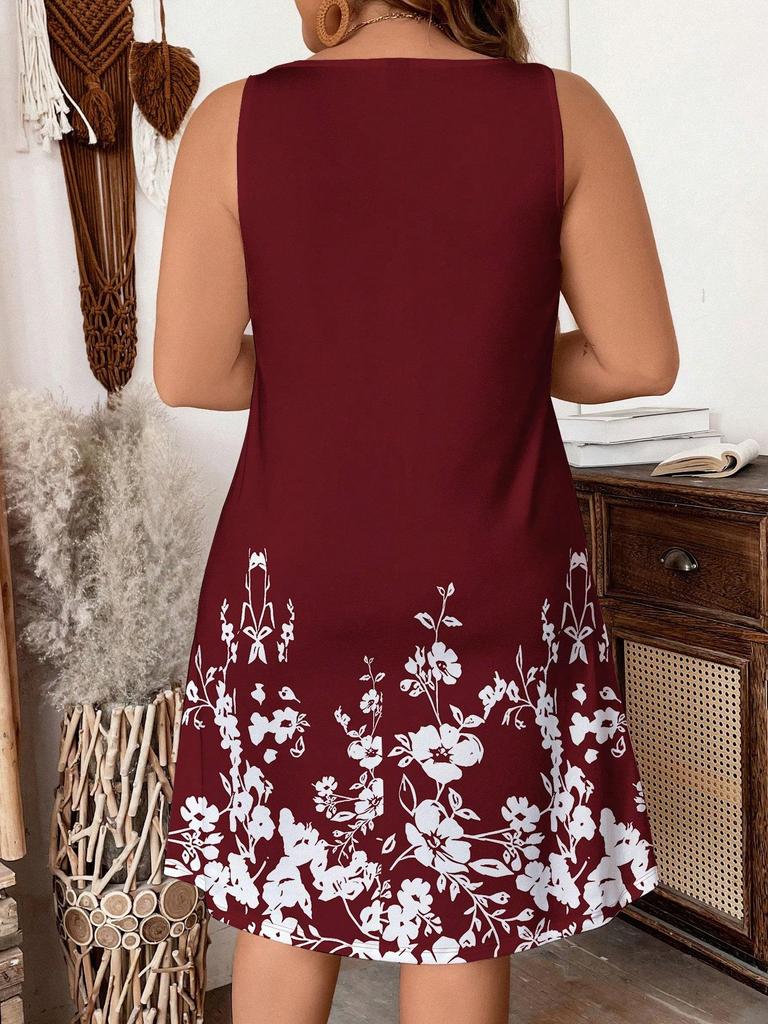 Elegantes ärmelloses Midi-Kleid mit floralem Print für Damen (Europäisch & Amerikanisch), Übergrößen erhältlich