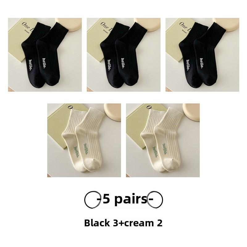 5 Pairs of New and Fresh Mid Calf Cotton Socks for Women In Autumn and Winter