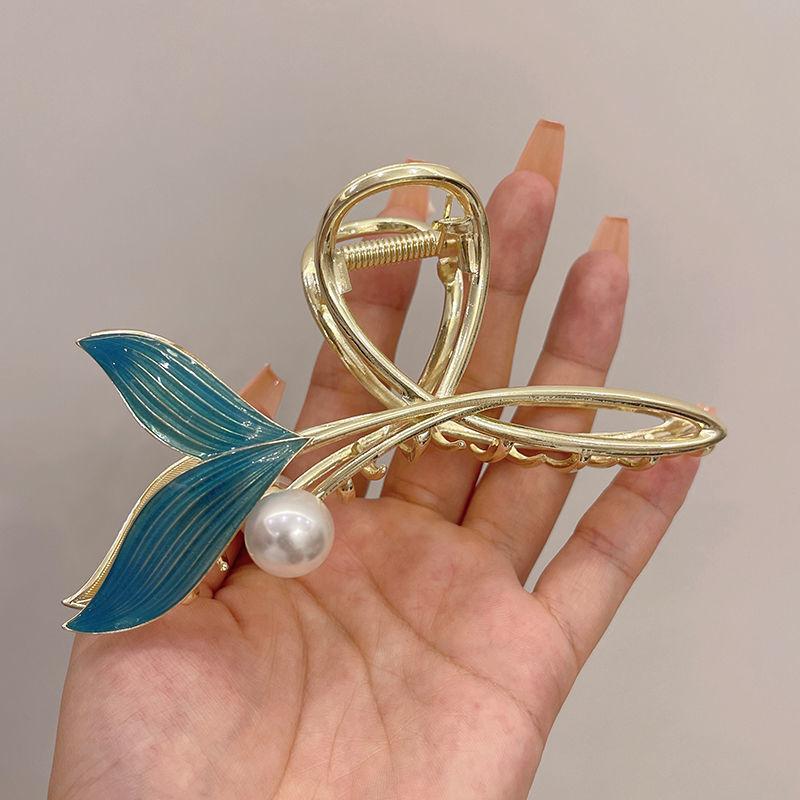 1pc New Product Star Same Style Fish Tail Pearl Hair Clip Tail Clip High Grade Headwear Chinese Style Trendy Retro Grip Clip