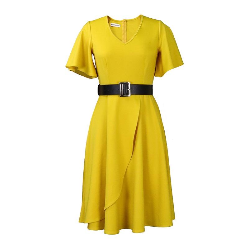 P belt summer new women's clothing horn sleeves solid color large size dress