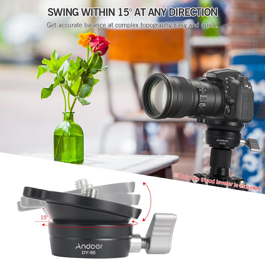 Andoer DY-50 Stativ Vyrovnávací základna Panoramatické fotografování Hlava stativu z hliníkové slitiny Sklon 15 stupňů