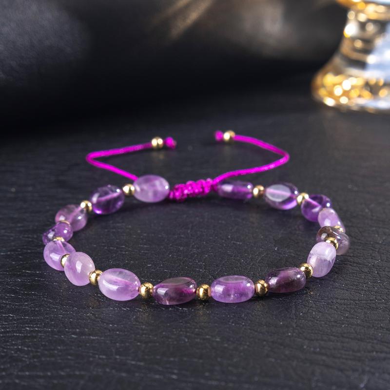 Stainless Steel Handmade Beads Bracelet Bangle Trending Strawberry Quartz Moonstone Adjustable Elastic Chain Wrist Jewelry as the picture