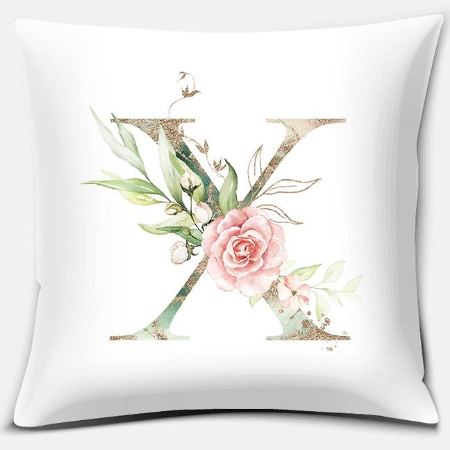 Green Flower Letter Series Pillow Gift Home Office Decoration Pillow Bedroom Sofa Car Cushion Cover Pillowcase