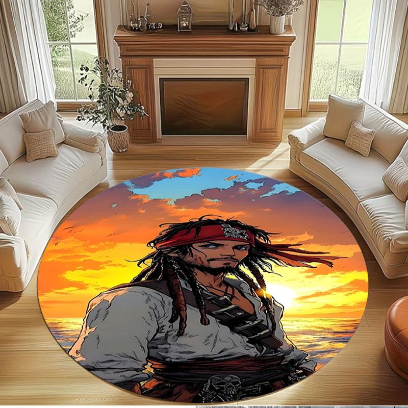 Captain Jack Sparrow Print Round Rug, Washable Floor Carpet, For Entryway Dorm Laundry Room Office Study, Home Decor Birthday Christmas Gift